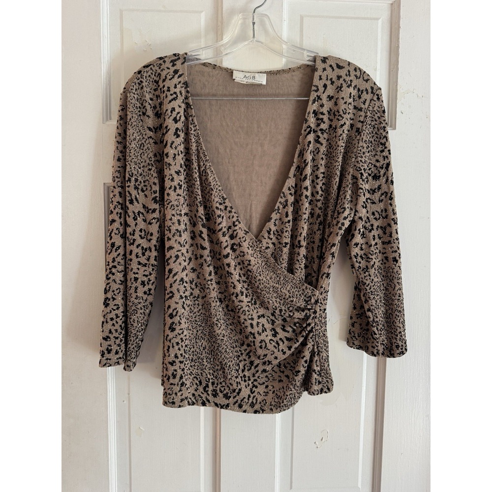 AGB Animal Print V-Neck Blouse - Tan and Black